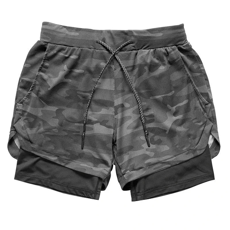 Men’s 2-in-1 Camo Quick-Dry Compression Running Workout Shorts
