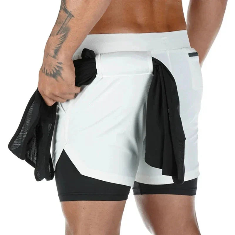 Men’s 2-in-1 Camo Quick-Dry Compression Running Workout Shorts