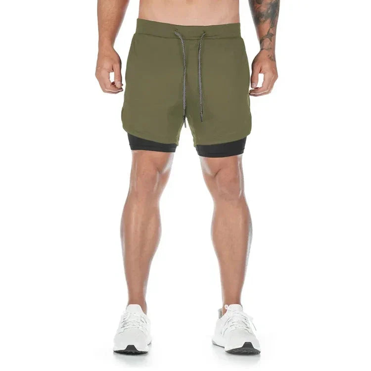 Men’s 2-in-1 Camo Quick-Dry Compression Running Workout Shorts