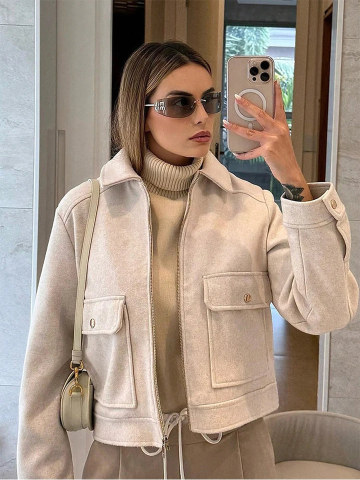 SLTNX Women's Zipper Jacket Coat New Winter Long Sleeve Pocket Outerwear Coat Short Street Elegant Women's Jacket