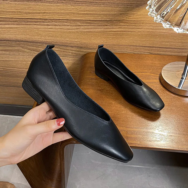 Woman Elegant Summer French Square Toe Green Mary Janes Cute Casual Flats Female Retro Shoes Low Heeled Soft Soled Flat Shoes