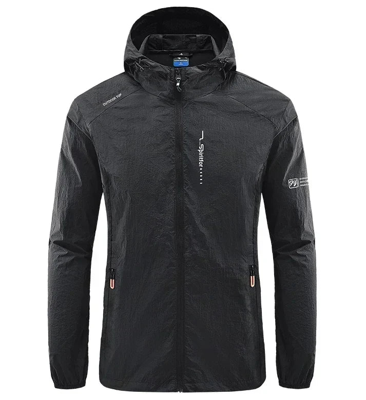 Men's UPF 50+ UV Protection Windbreaker Quick Dry Jacket Outdoor Sun-Protective Thin Hiking Fishing Cycling Hooded Sport Light
