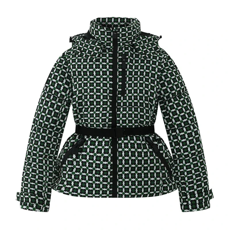 Women's Winter Hooded High Waist Padded Sport Parkas Coats with Belt Female Elegant Thick Warm Pockets Windproof Skiing Jackets