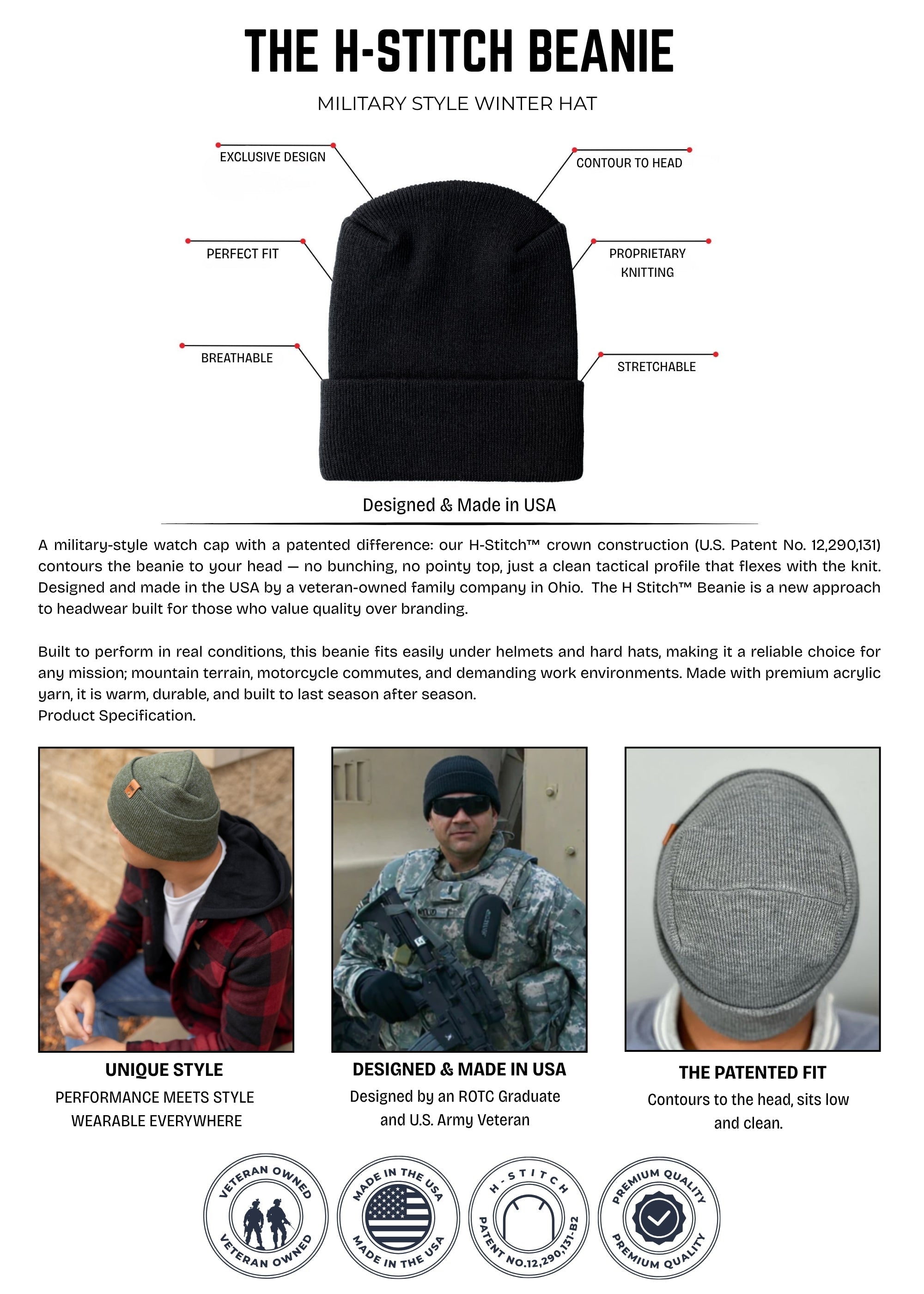 H-Stitch Beanie | Military-Style Watch Cap Made in USA | Haakwear