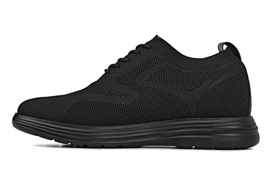 CALTO - X2631 - 2.8 Inches Taller (Black/Black Sole) - Lace Up Casual Walker - Lightweight