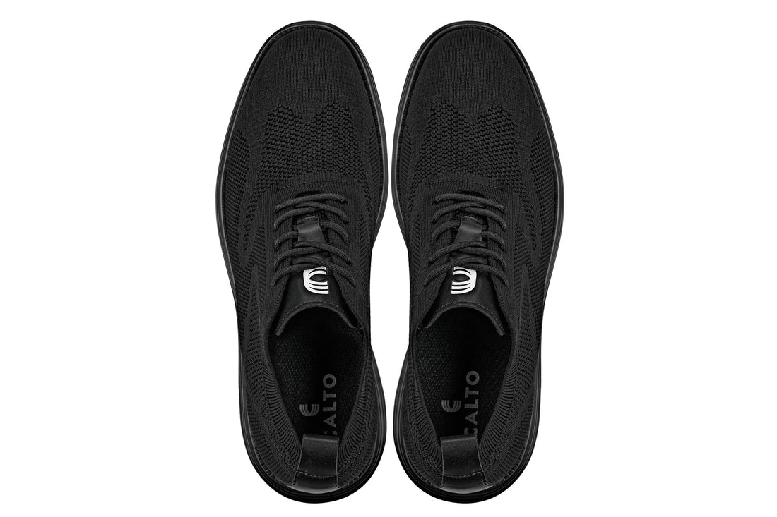 CALTO - X2631 - 2.8 Inches Taller (Black/Black Sole) - Lace Up Casual Walker - Lightweight