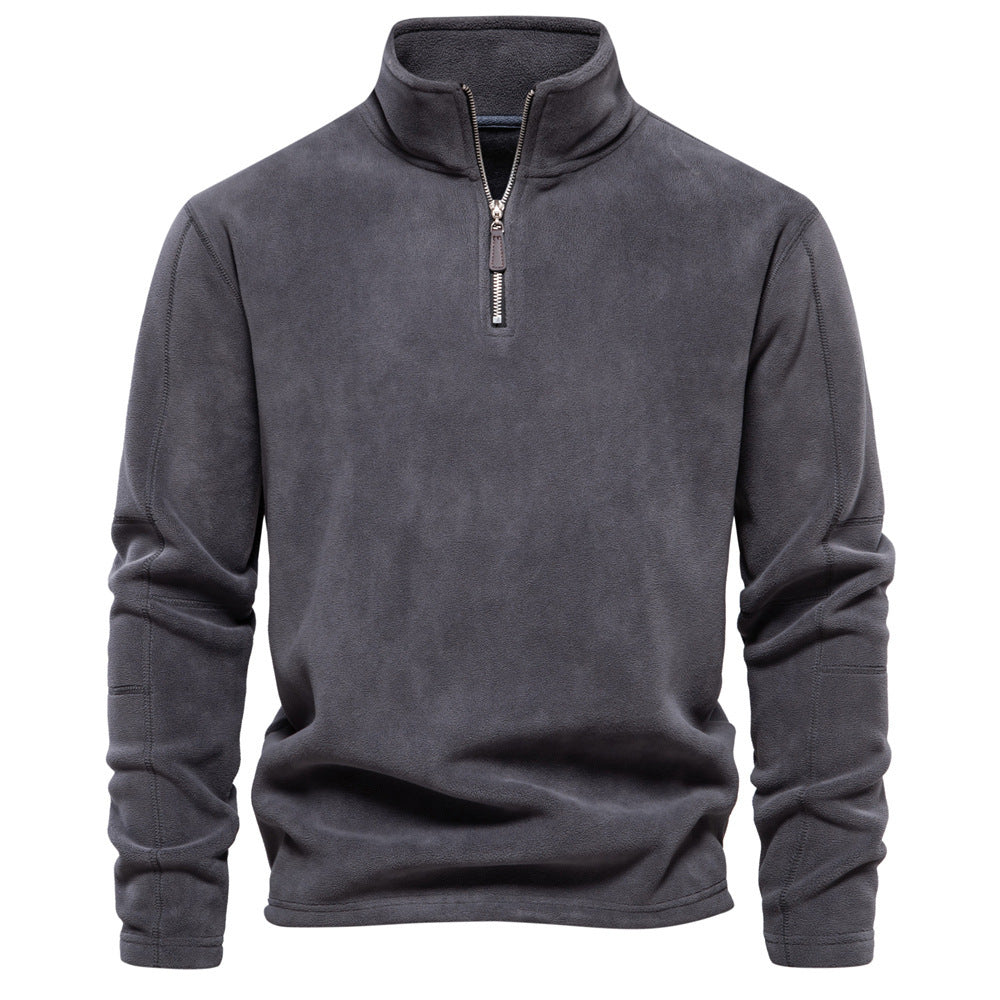 Men’s Fleece Stand-Collar Zipper Casual Winter Pullover Sweatshirt Top