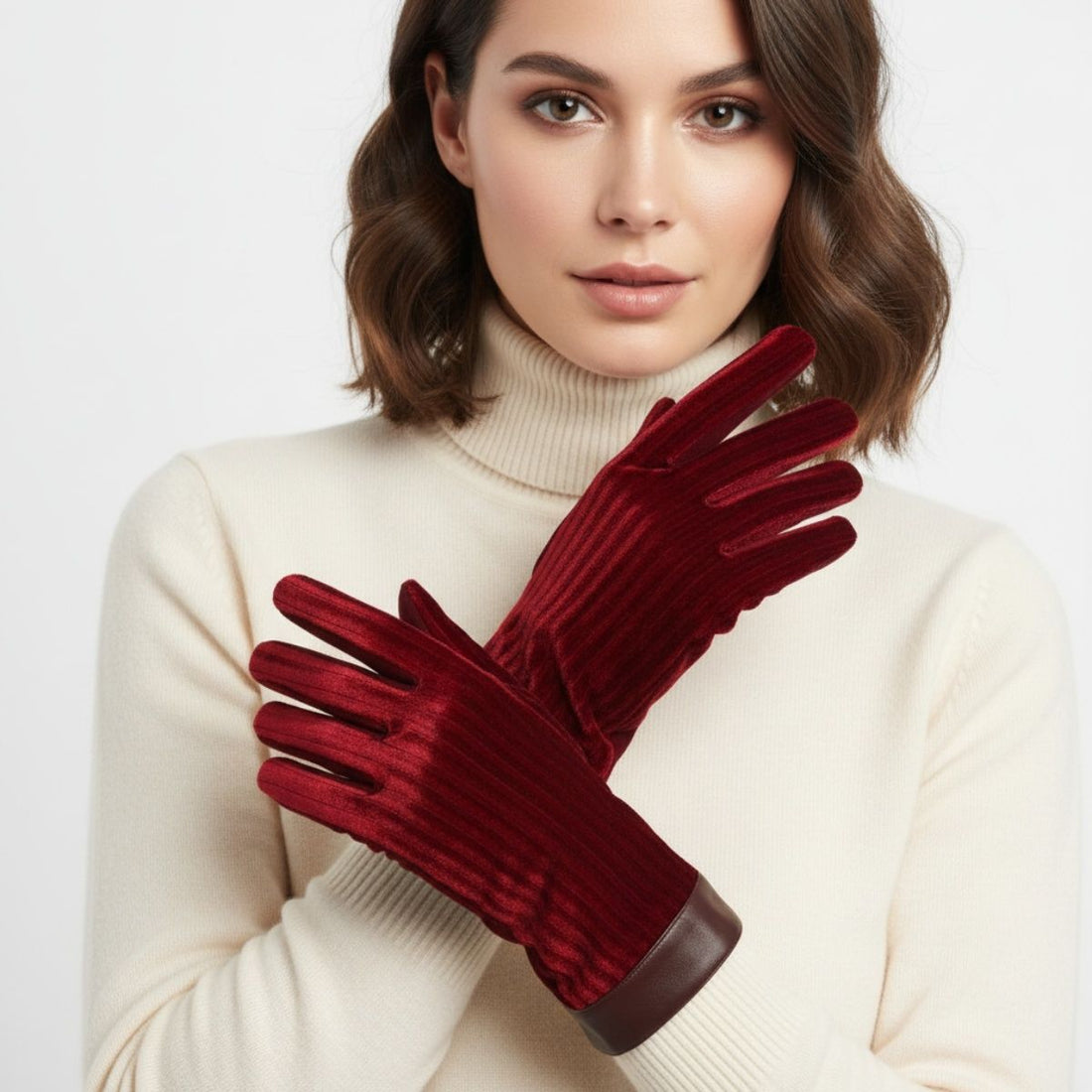 Winter Leather Touchscreen Gloves Stylish Casual Fur Stripe Accessory