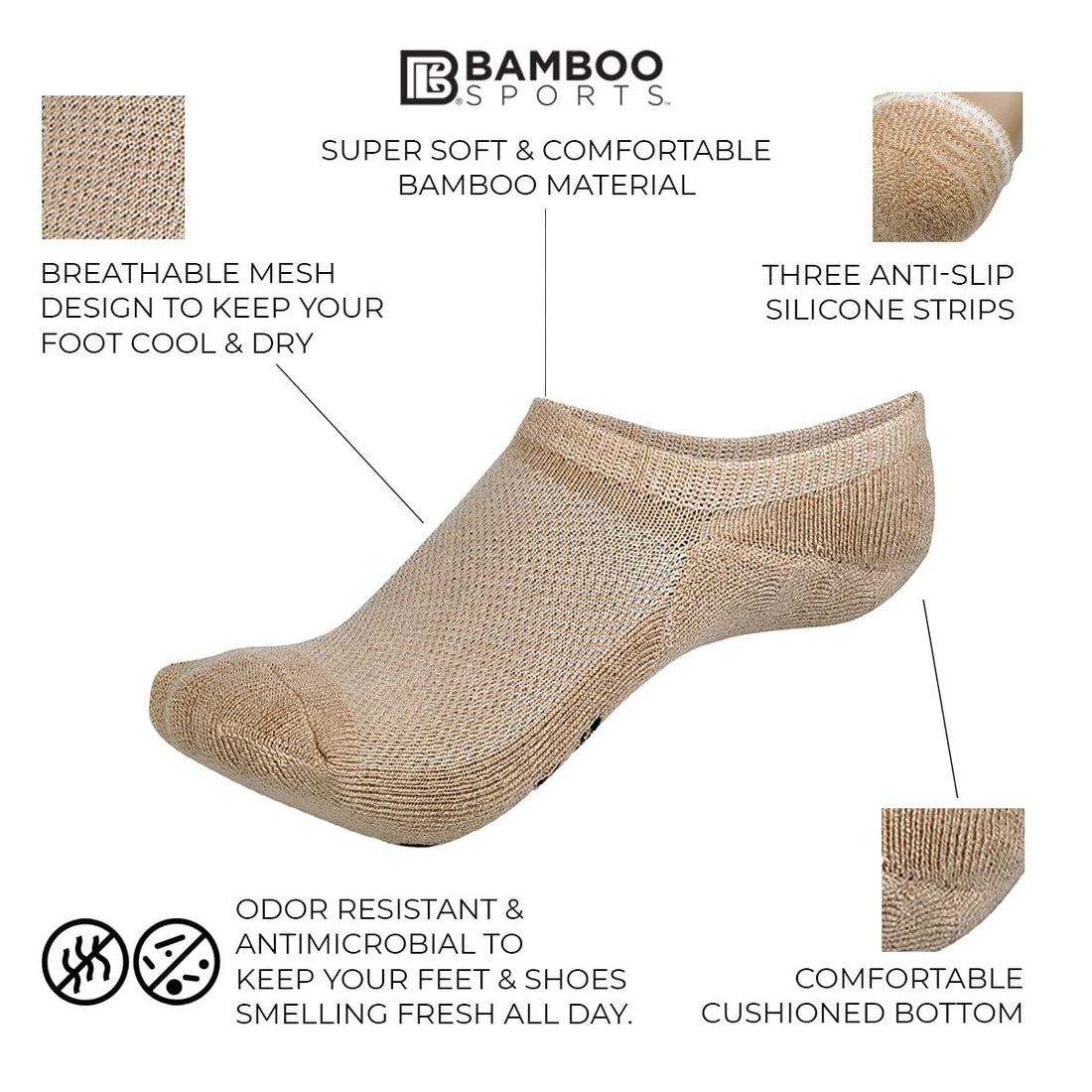 Invisible No Show Bamboo Rayon Socks