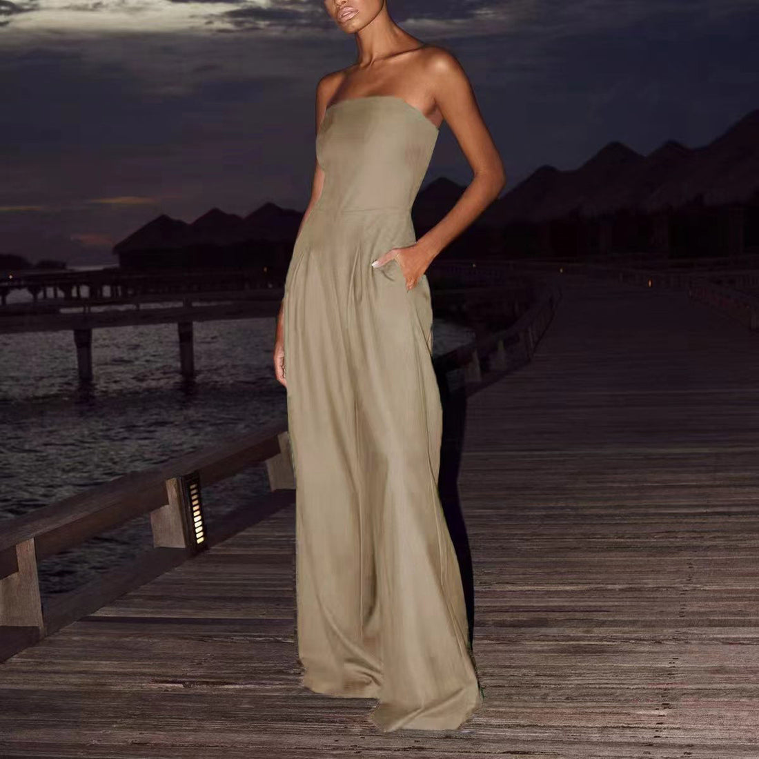 Loose Backless Tube-Top Wide Leg Women’s Casual Jumpsuit Overalls