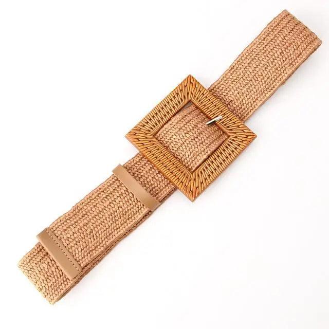 Charming Women Waist Belt Classic Round Wooden Buckle Casual Design Dress Women Buckle Waist Dress Band