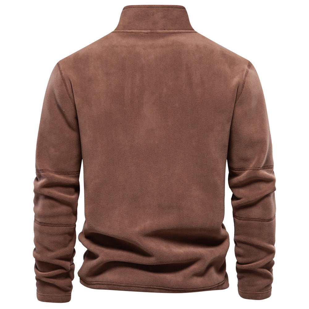 Men’s Fleece Stand-Collar Zipper Casual Winter Pullover Sweatshirt Top