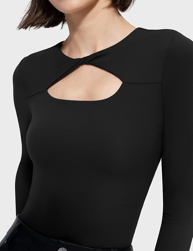 Whitney Cotton Long Sleeve Cutout Twist Bodysuit