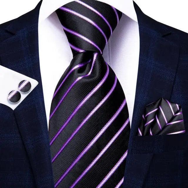 Luxury Men Silk Necktie Pocket Square Matching Handkerchief  Cufflinks Set Formal Design Printed Business Necktie For Men