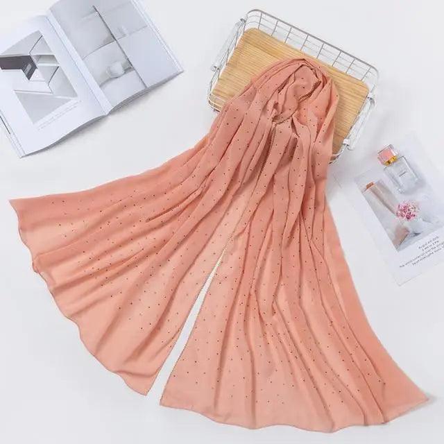 New Luxurious Gold Chiffon Head Scarf Solid Soft Long Muslim Scarves For Women Hijab Musulman Female Shawl and Wrap