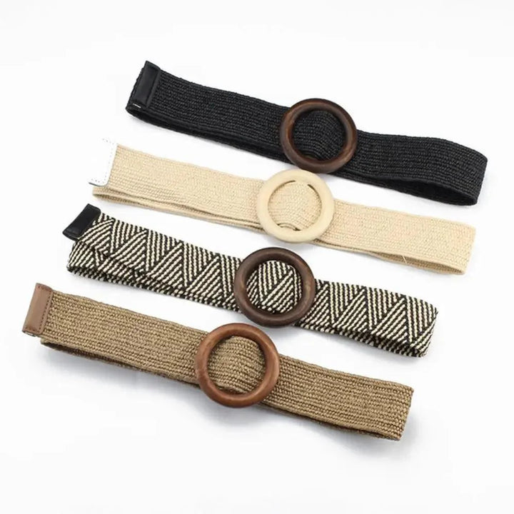 Round Wooden Smooth Buckle Waistbands For Women Vintage Design Skinny Dress Belt Charming Gift For Ladies