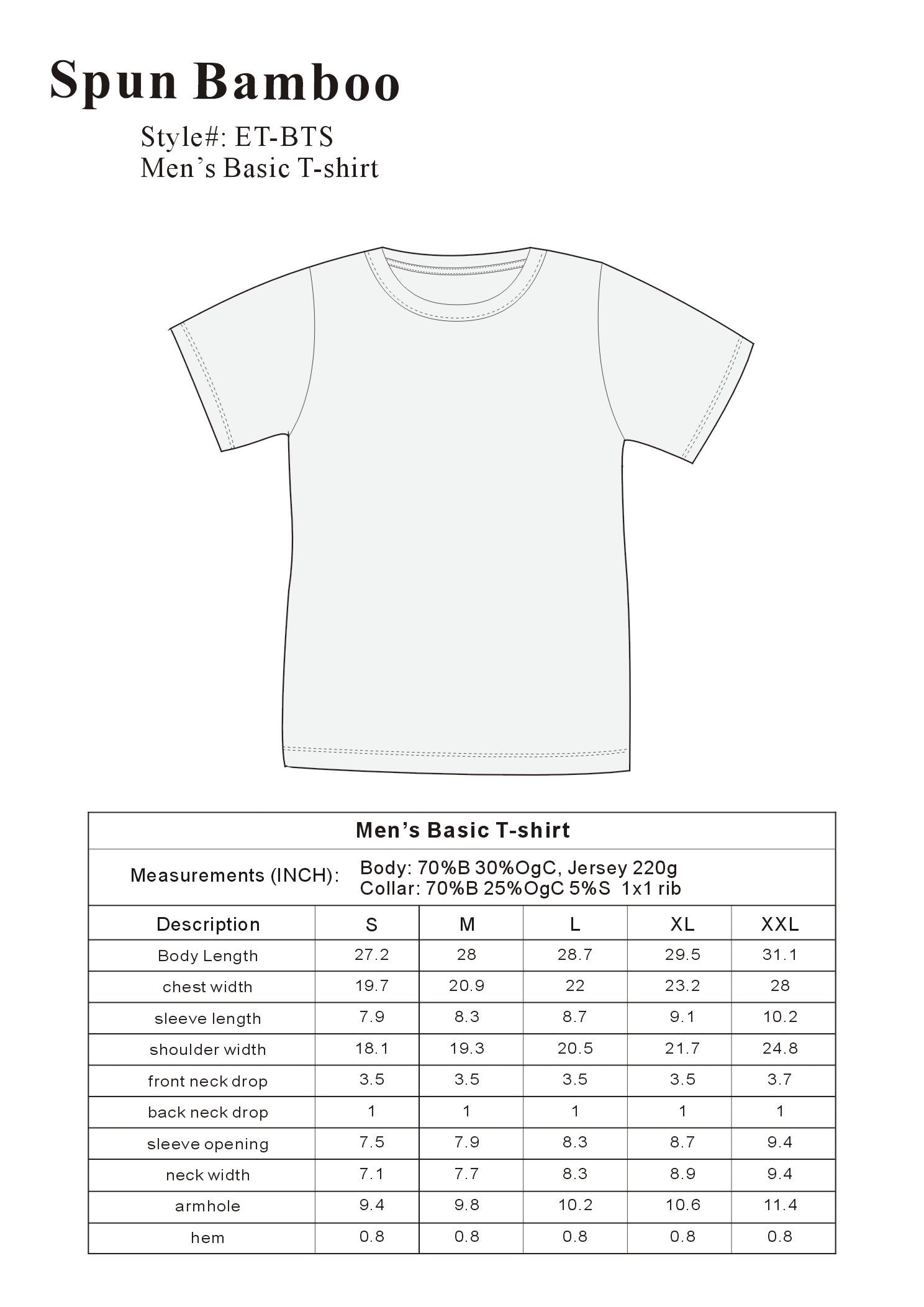 Men’s Bamboo Organic Cotton Classic Short Sleeve Casual T-Shirt