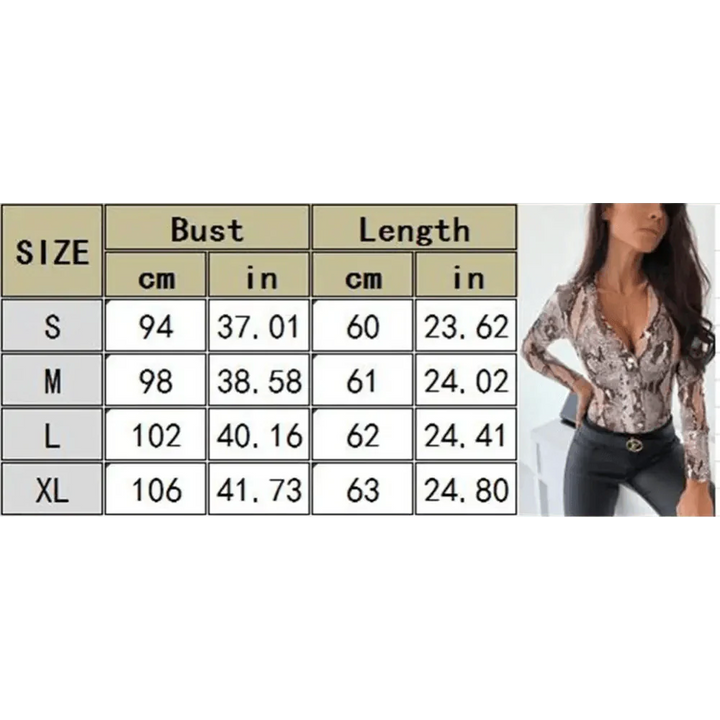 Unique Design Women's Snakeskin Leopard Print Blouse Ladies Casual Long Sleeve V-neck Button Down Bodycon Slim Fit Tops